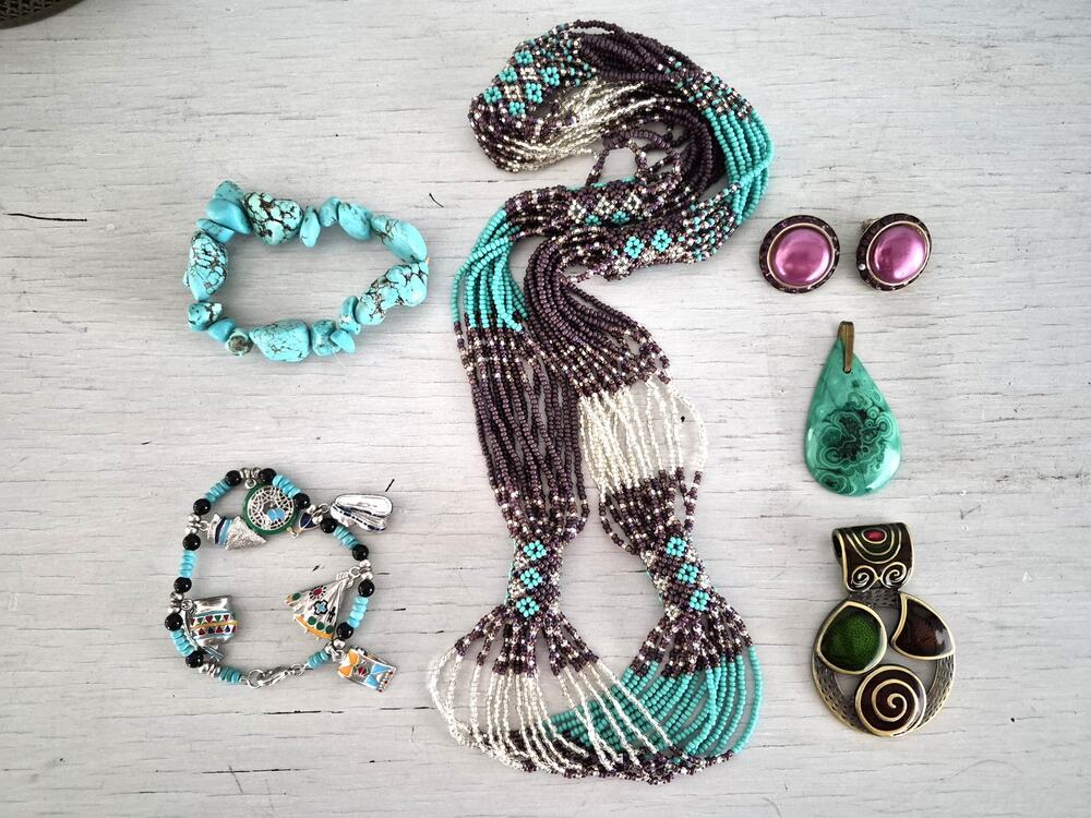 Southwestern Turquoise Blue and Purple Jewelry Set